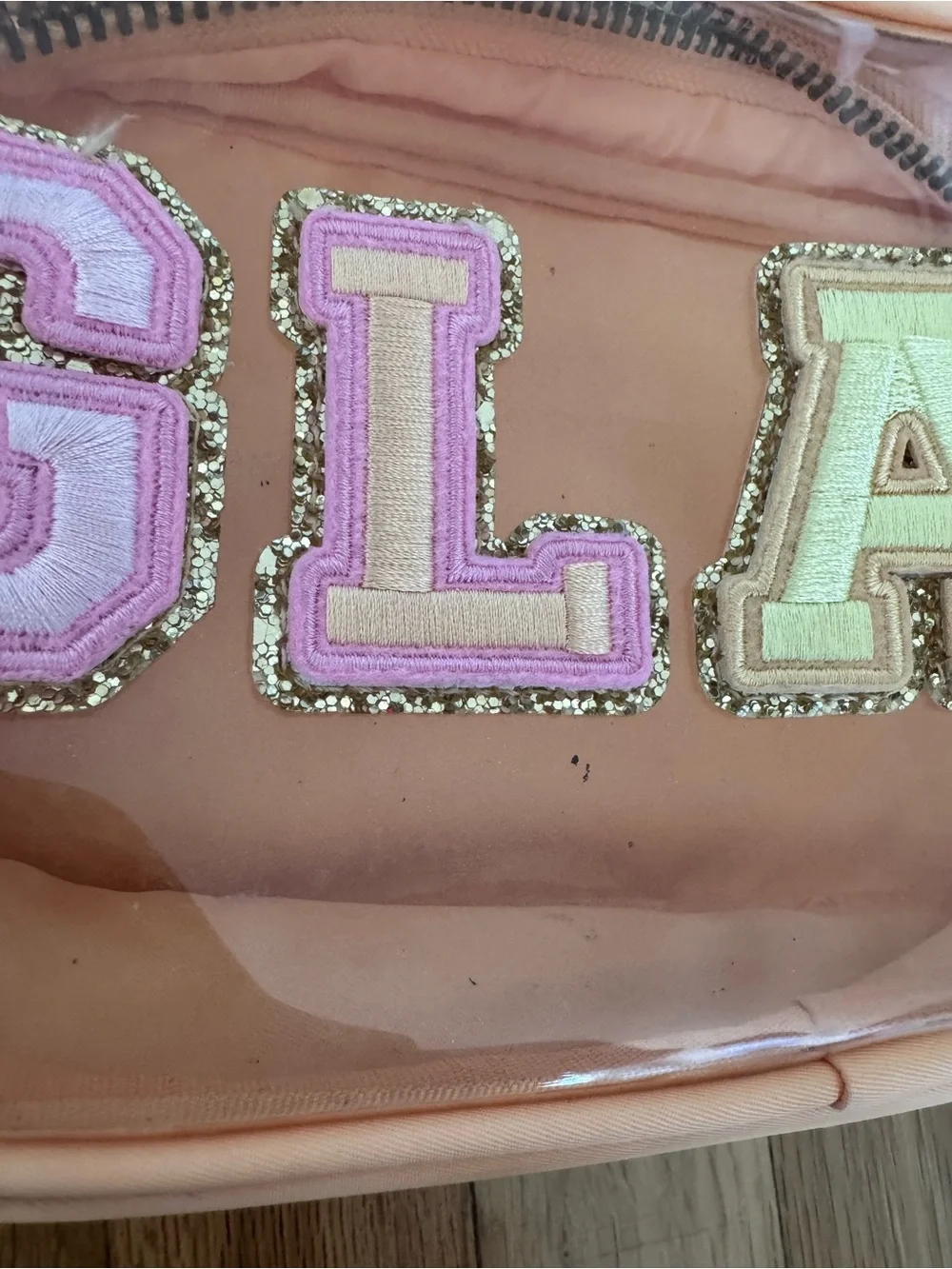 Stoney Clover Lane Light Orange Peach Glitter Glam Makeup Bag